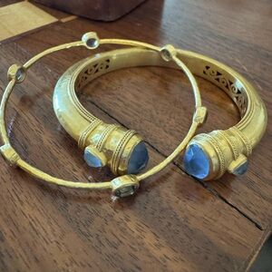 Julie Vos Gold Bangles with Blue Accents set of tw